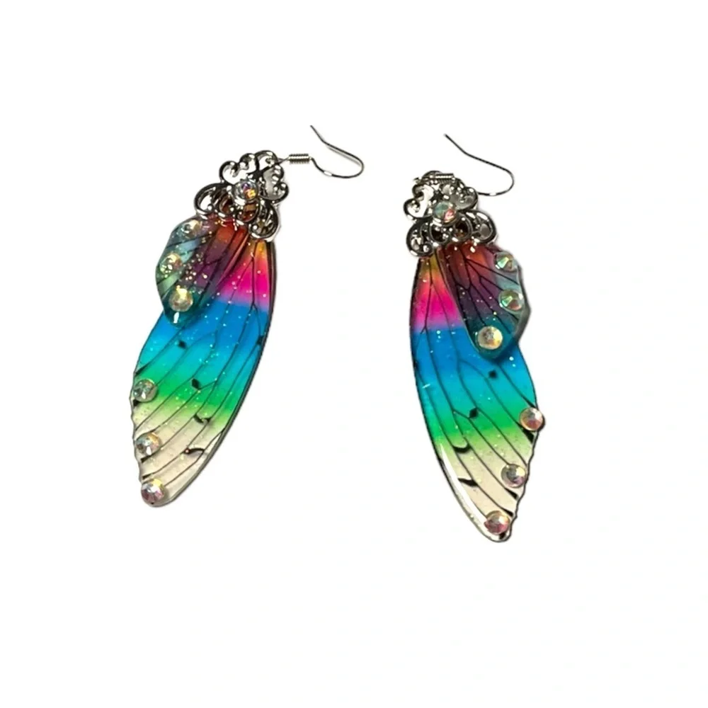 Fairy wings glittery‎ dangling earrings multicolored